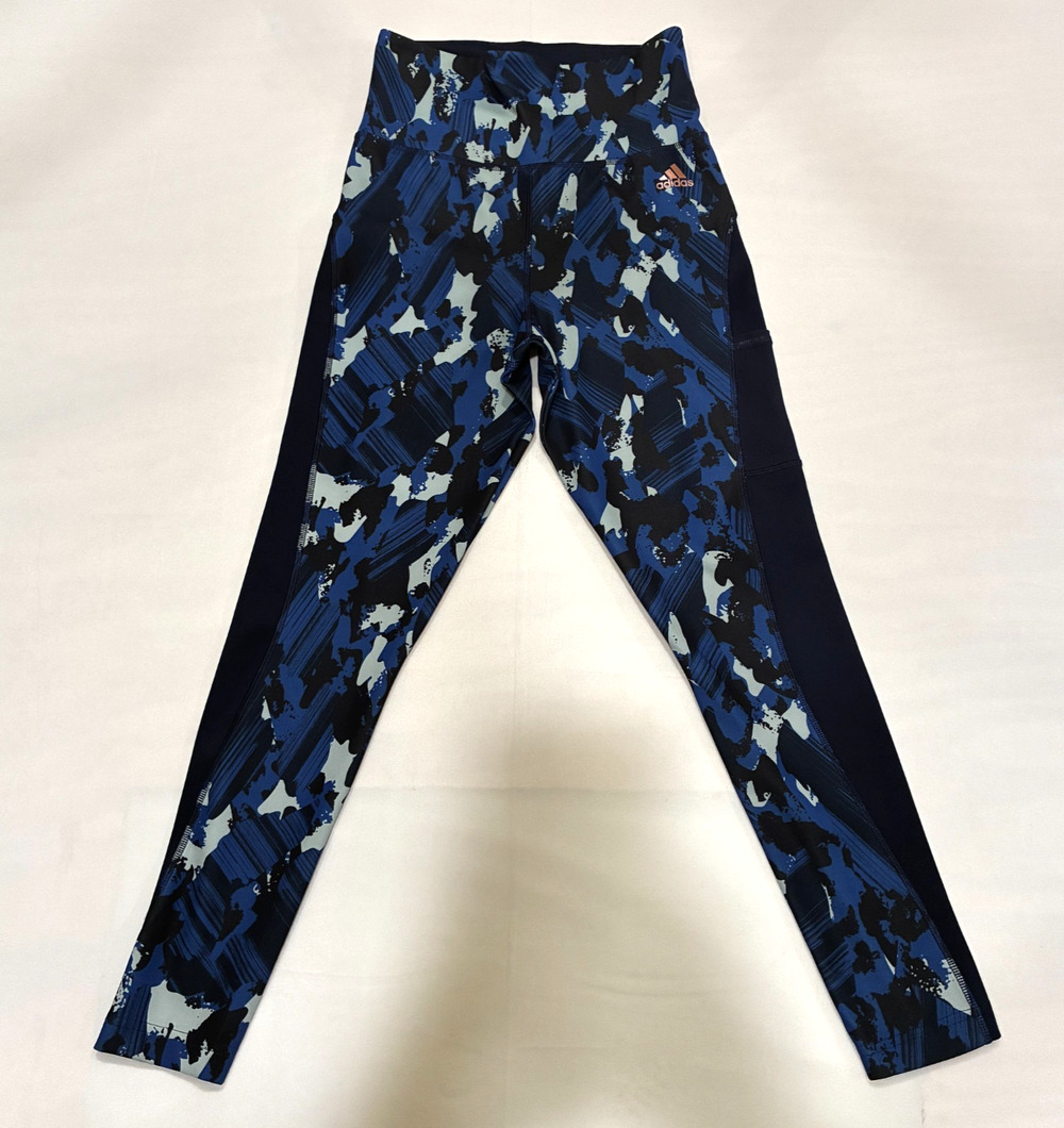 ADIDAS Women's Leggings Small Black and Blue with Pattern